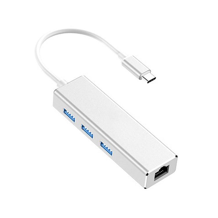 Lisslune | USB-C / Type-C to Gigabit Ethernet RJ45 & 3 x USB 3.0 Adapter Converter HUB, Computer External Tablet Phone Universal(Silver)