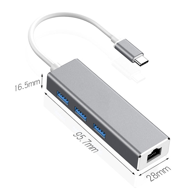 Lisslune | USB-C / Type-C to Gigabit Ethernet RJ45 & 3 x USB 3.0 Adapter Converter HUB, Computer External Tablet Phone Universal(Silver)