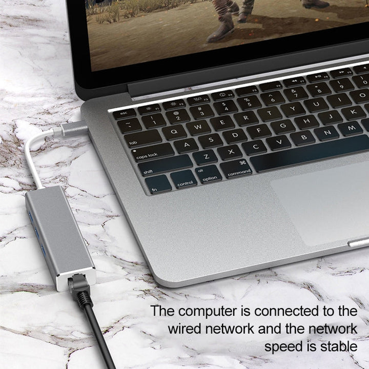 Lisslune | USB-C / Type-C to Gigabit Ethernet RJ45 & 3 x USB 3.0 Adapter Converter HUB, Computer External Tablet Phone Universal(Silver)
