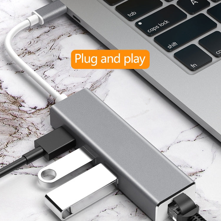 Lisslune | USB-C / Type-C to Gigabit Ethernet RJ45 & 3 x USB 3.0 Adapter Converter HUB, Computer External Tablet Phone Universal(Silver)
