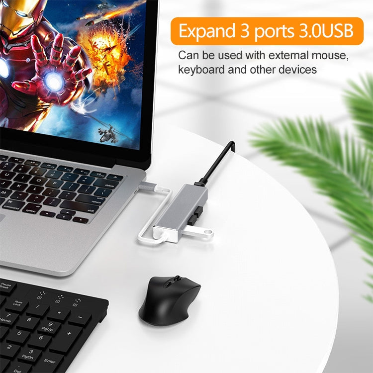 Lisslune | USB-C / Type-C to Gigabit Ethernet RJ45 & 3 x USB 3.0 Adapter Converter HUB, Computer External Tablet Phone Universal(Silver)