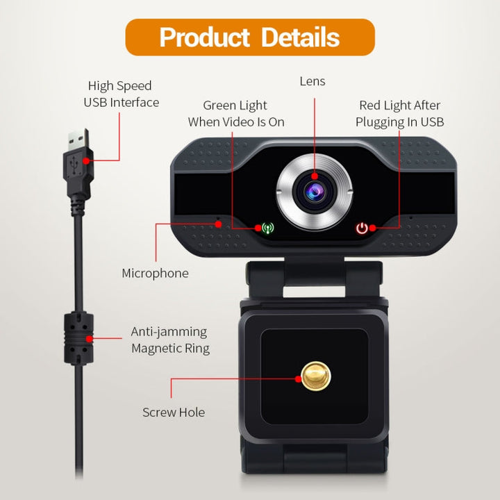 Lisslune | ESCAM PVR006 HD 1080P USB2.0 HD Webcam with Microphone for PC