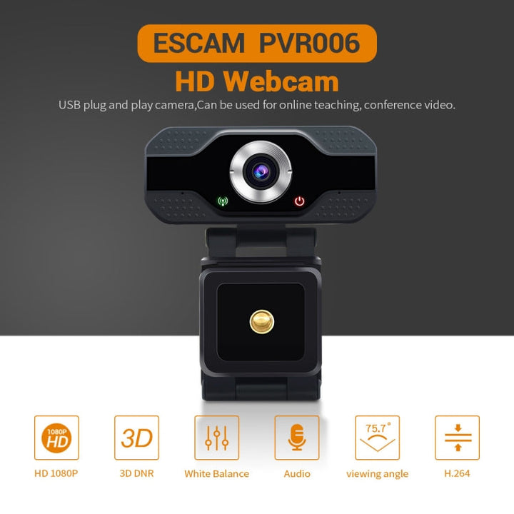 Lisslune | ESCAM PVR006 HD 1080P USB2.0 HD Webcam with Microphone for PC
