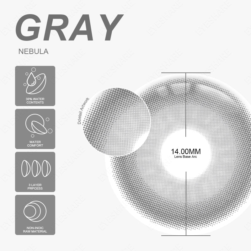 Rynx Cosplay Nebula GRAY 14.0mm 1 Pair | 1 Year