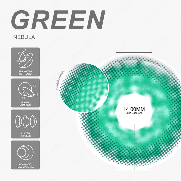 Rynx Cosplay Nebula Green 14.0mm 1 Pair | 1 Year