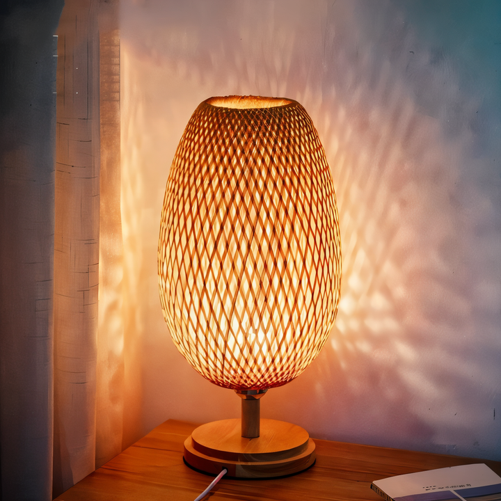 Lisslune | NatureHue – Vintage Bamboo Table Lamp – Creative Woven Rattan Desk Light