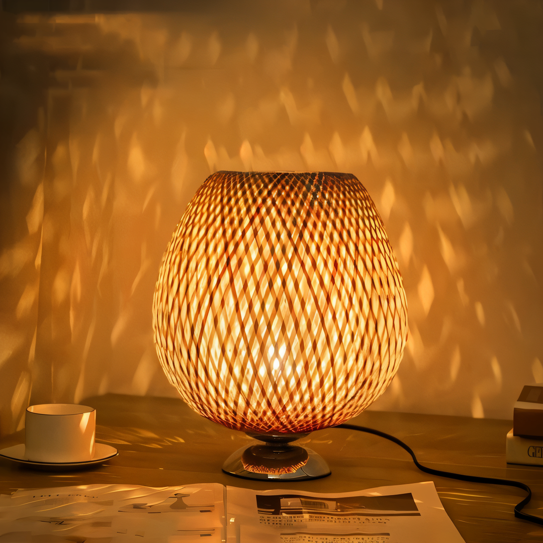 Lisslune | NatureHue – Vintage Bamboo Table Lamp – Creative Woven Rattan Desk Light