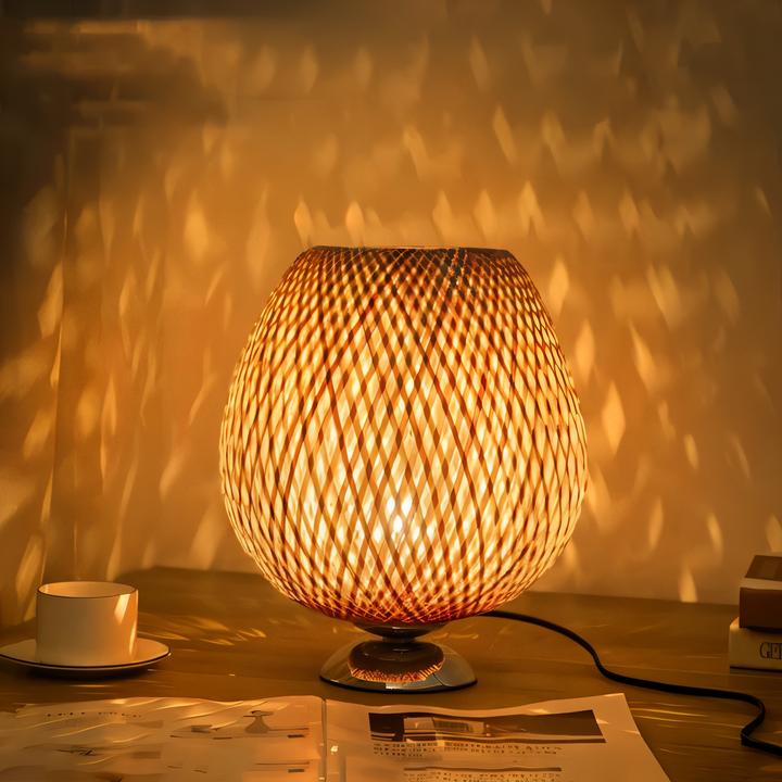 Lisslune | NatureHue – Vintage Bamboo Table Lamp – Creative Woven Rattan Desk Light