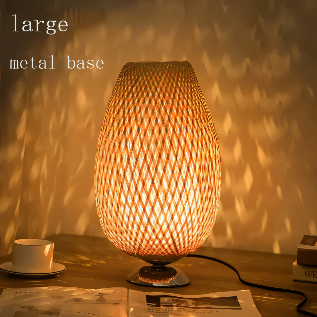 Lisslune | NatureHue – Vintage Bamboo Table Lamp – Creative Woven Rattan Desk Light