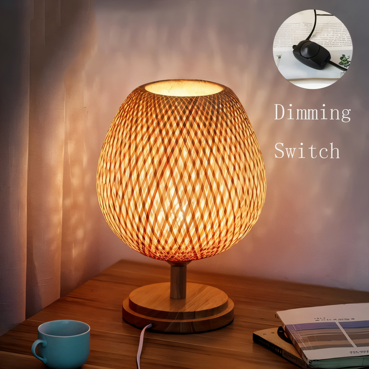 Lisslune | NatureHue – Vintage Bamboo Table Lamp – Creative Woven Rattan Desk Light