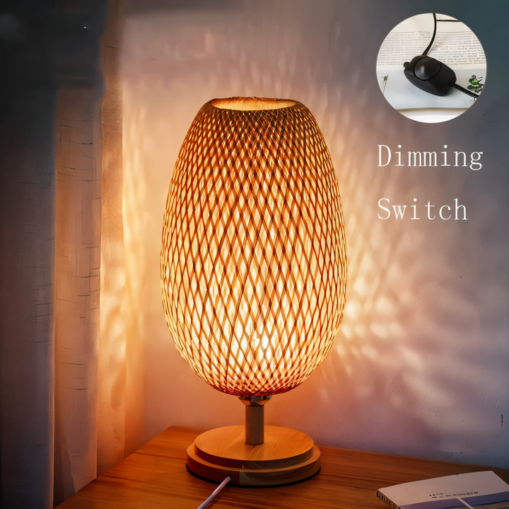 Lisslune | NatureHue – Vintage Bamboo Table Lamp – Creative Woven Rattan Desk Light