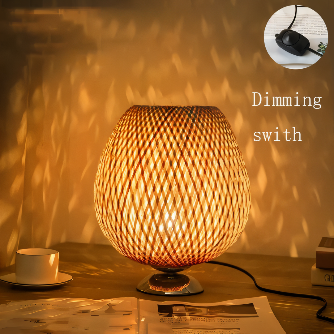 Lisslune | NatureHue – Vintage Bamboo Table Lamp – Creative Woven Rattan Desk Light