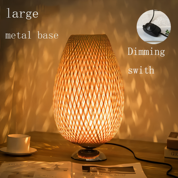 Lisslune | NatureHue – Vintage Bamboo Table Lamp – Creative Woven Rattan Desk Light