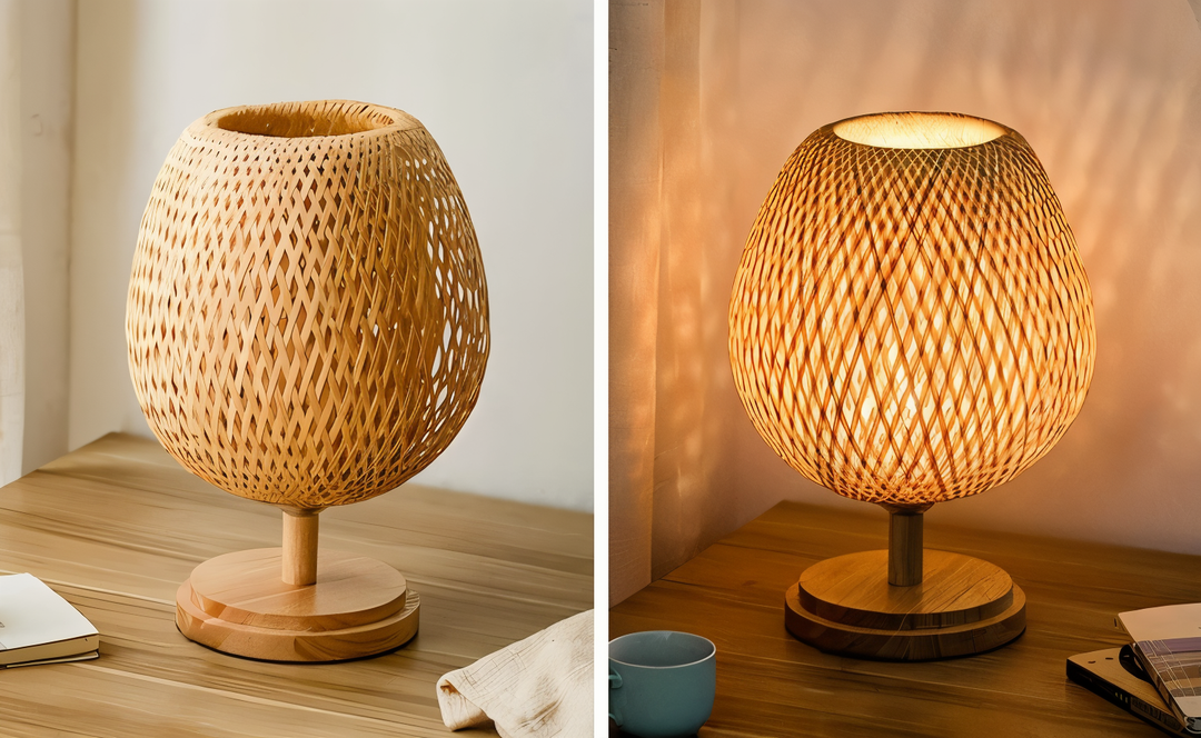 Lisslune | NatureHue – Vintage Bamboo Table Lamp – Creative Woven Rattan Desk Light