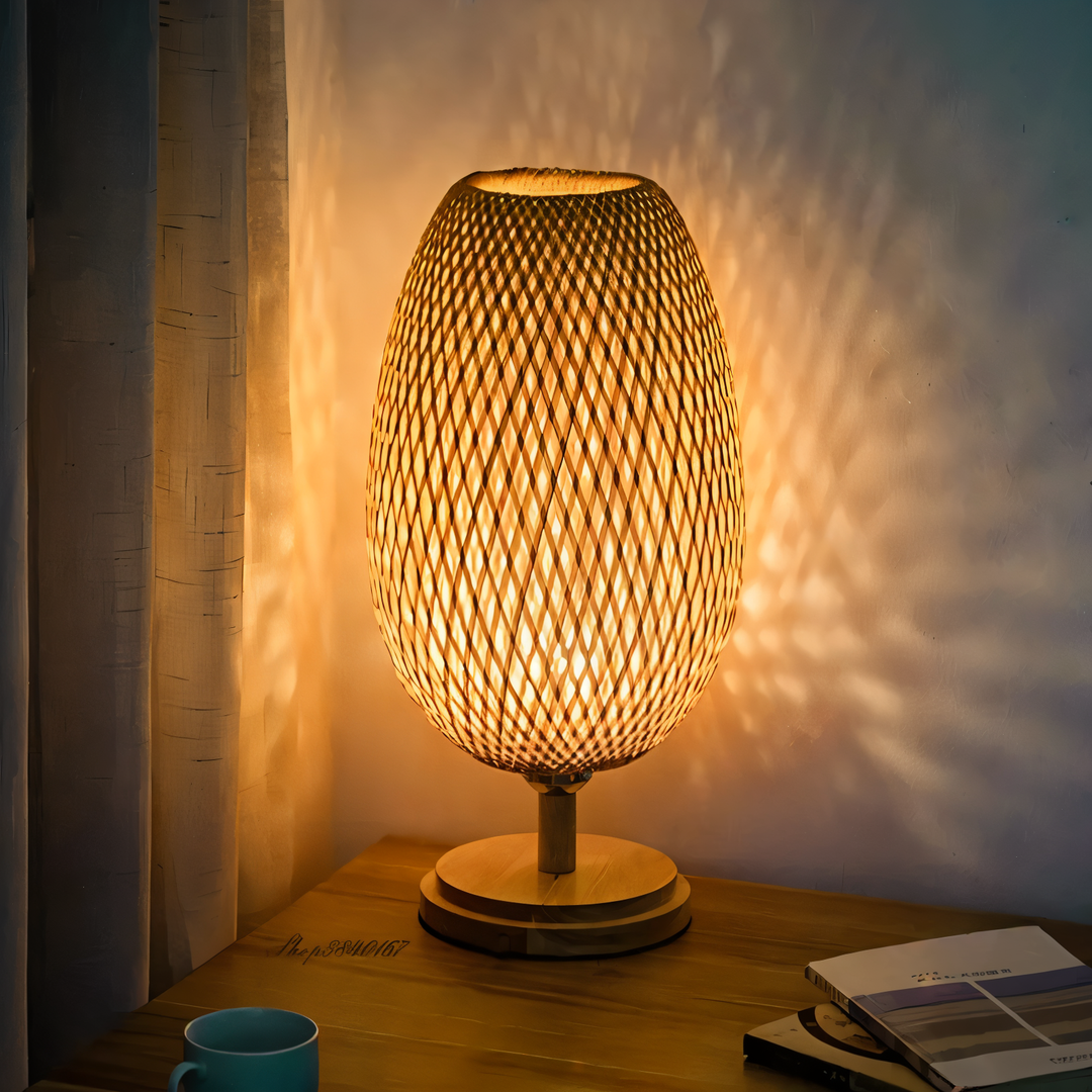 Lisslune | NatureHue – Vintage Bamboo Table Lamp – Creative Woven Rattan Desk Light