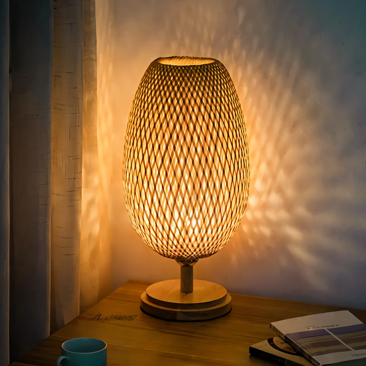 Lisslune | NatureHue – Vintage Bamboo Table Lamp – Creative Woven Rattan Desk Light