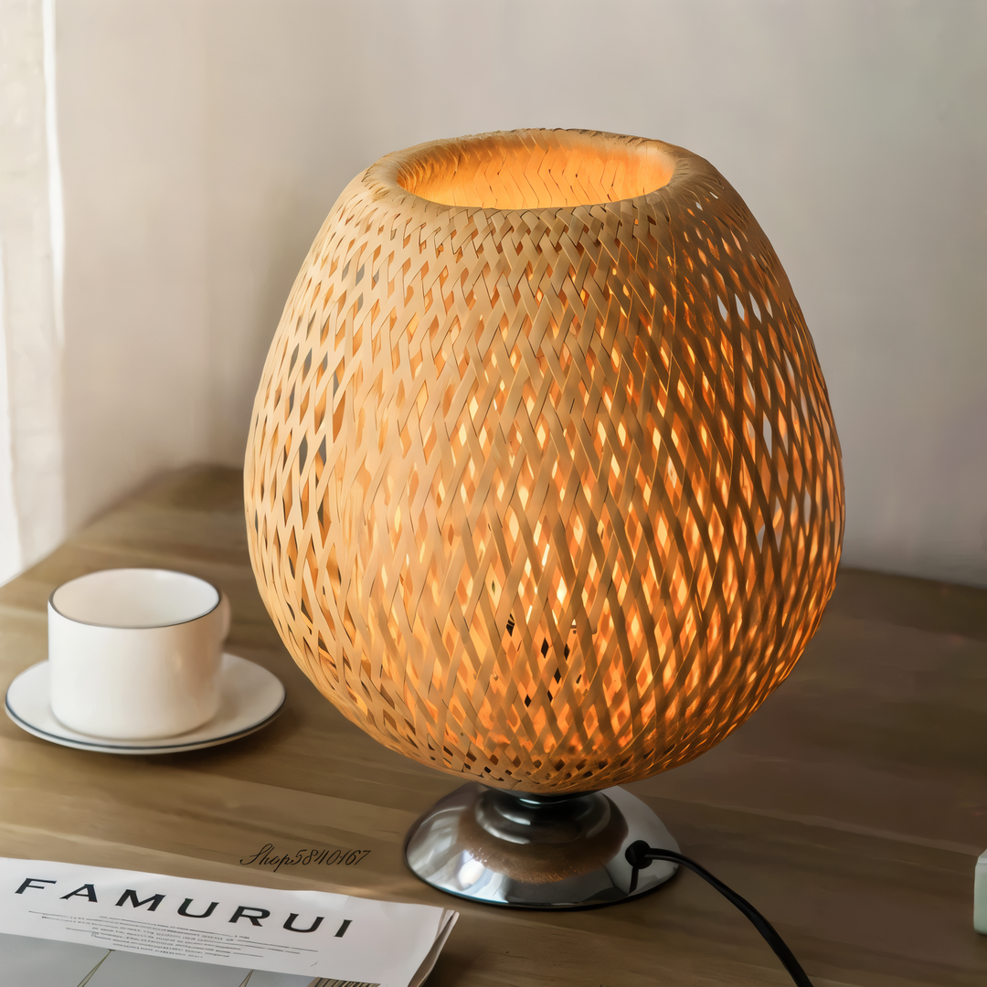 Lisslune | NatureHue – Vintage Bamboo Table Lamp – Creative Woven Rattan Desk Light