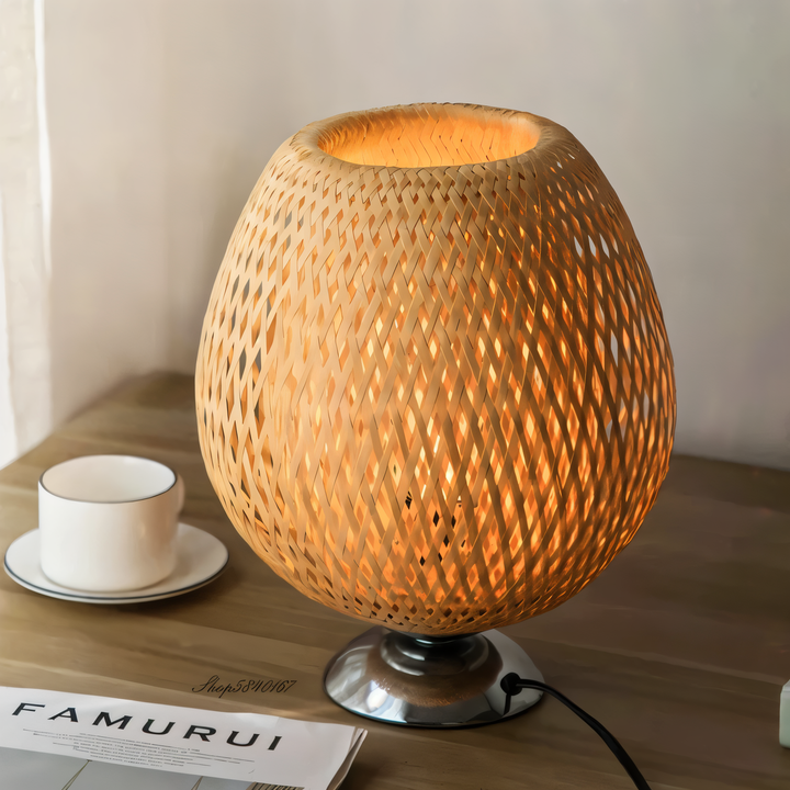 Lisslune | NatureHue – Vintage Bamboo Table Lamp – Creative Woven Rattan Desk Light