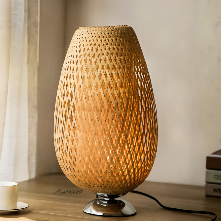 Lisslune | NatureHue – Vintage Bamboo Table Lamp – Creative Woven Rattan Desk Light