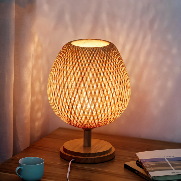 Lisslune | NatureHue – Vintage Bamboo Table Lamp – Creative Woven Rattan Desk Light