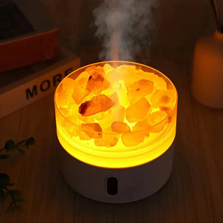 Lisslune | Salt Lamp Diffuser - USB Ultrasonic Essential Oil Humidifier with Himalayan Salt Crystals & Night Light