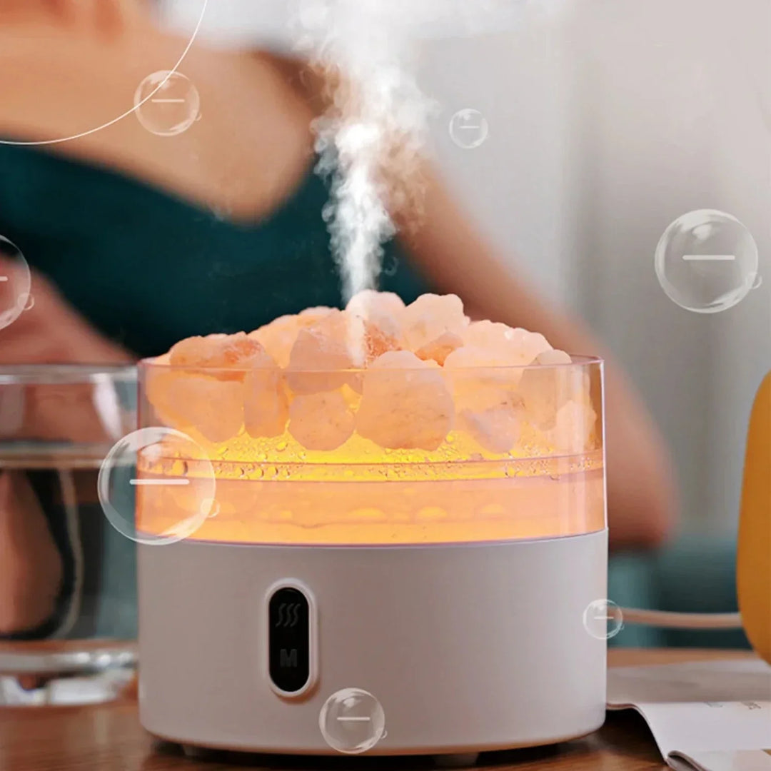 Lisslune | Salt Lamp Diffuser - USB Ultrasonic Essential Oil Humidifier with Himalayan Salt Crystals & Night Light