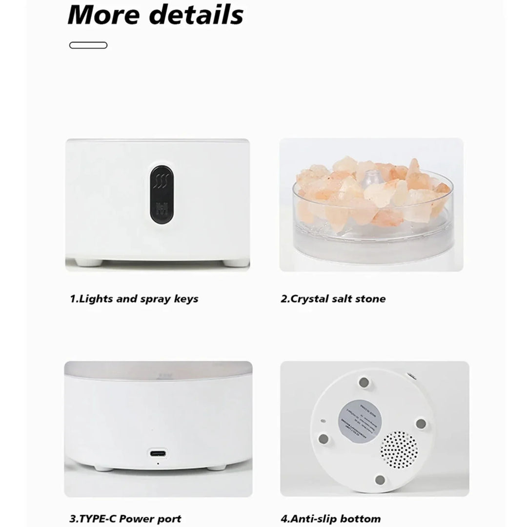 Lisslune | Salt Lamp Diffuser - USB Ultrasonic Essential Oil Humidifier with Himalayan Salt Crystals & Night Light