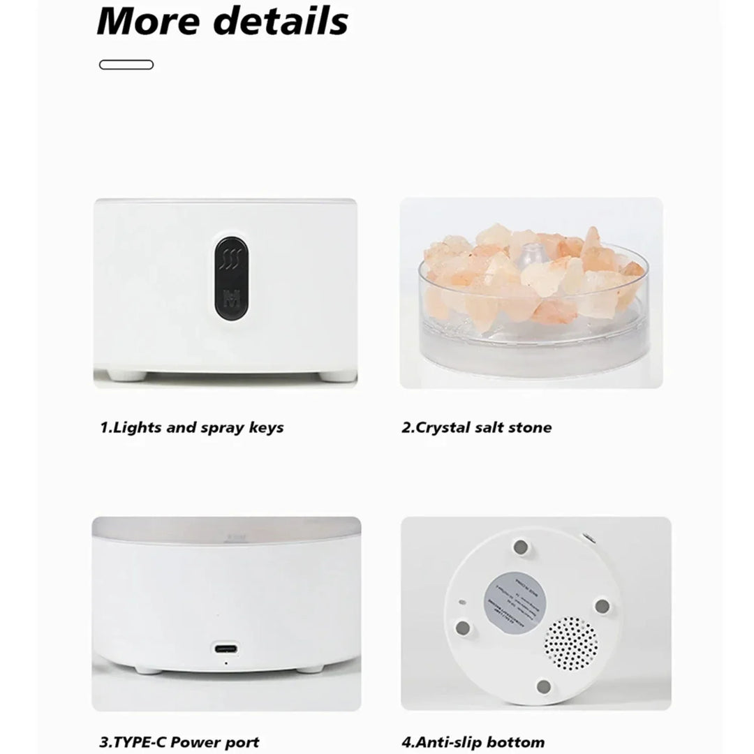 Lisslune | Salt Lamp Diffuser - USB Ultrasonic Essential Oil Humidifier with Himalayan Salt Crystals & Night Light