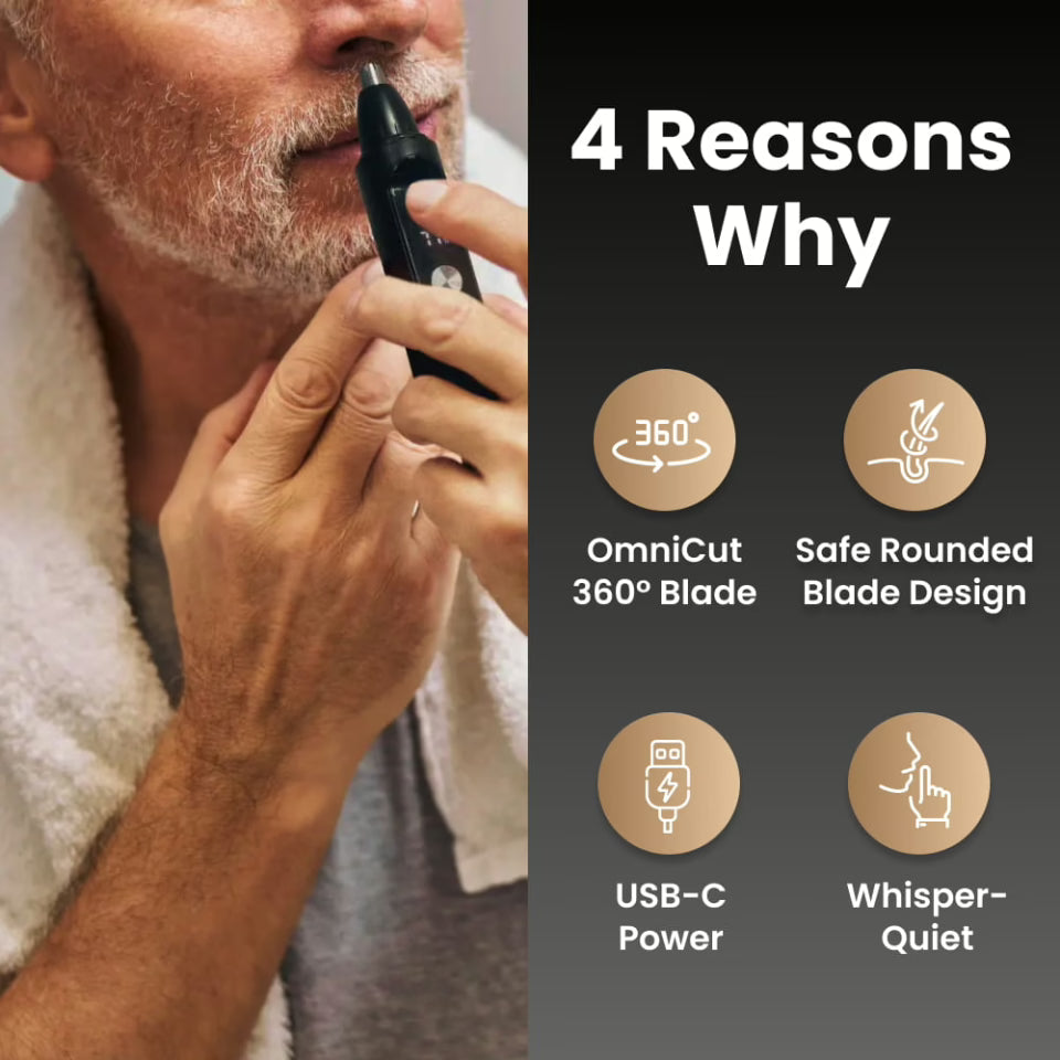 Lisslune | Onyx Edge - Best Nose Hair Cutters for Men | USB-C Rechargeable, Painless & Quiet with a Waterproof Head for Travel & Daily Grooming