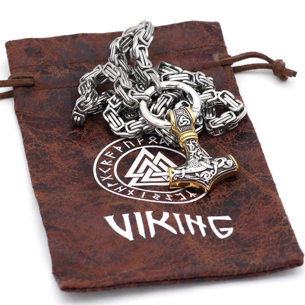 Lisslune | 60–90 cm Stainless Steel Double Wolf Head & Mjolnir Survival Spirit Necklace/Bracelet