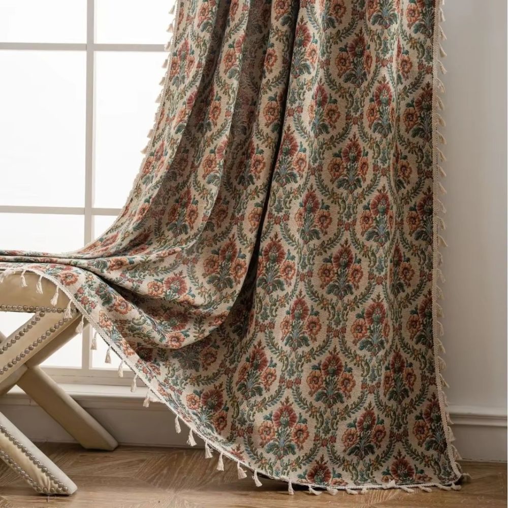 Lisslune | Ditsy Floral Tassel Curtain Panel for Bedroom or Living Room