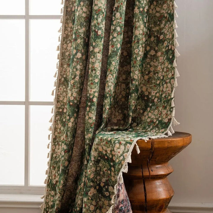Lisslune | Ditsy Floral Tassel Curtain Panel for Bedroom or Living Room