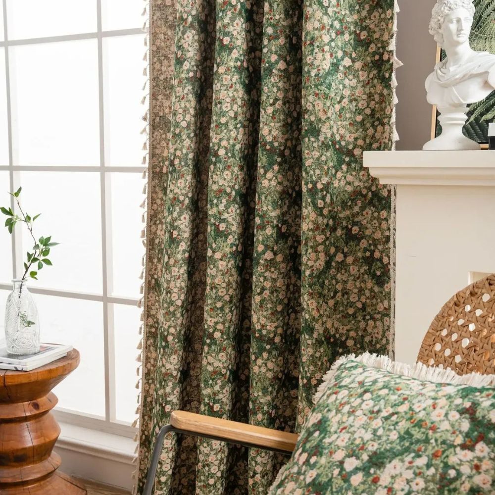 Lisslune | Ditsy Floral Tassel Curtain Panel for Bedroom or Living Room