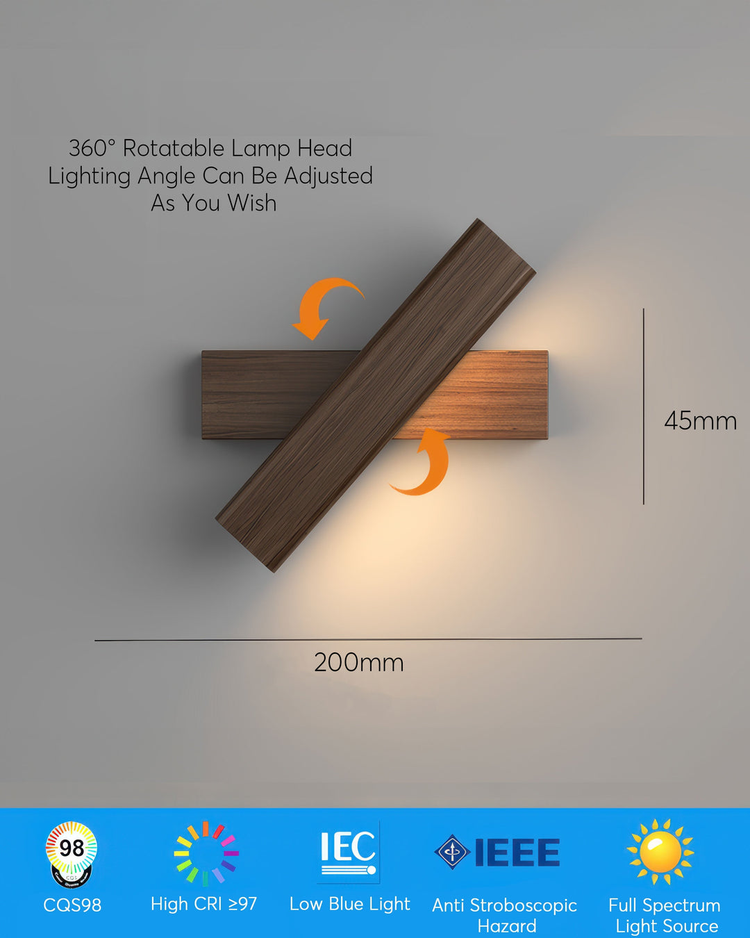 Lisslune | Rotatable wall lamp with Nordic wood grain