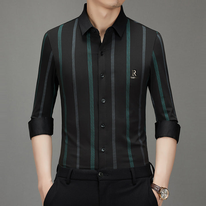 Men's Elegant Long Sleeve Shirt with Fine Stripes Lisslune