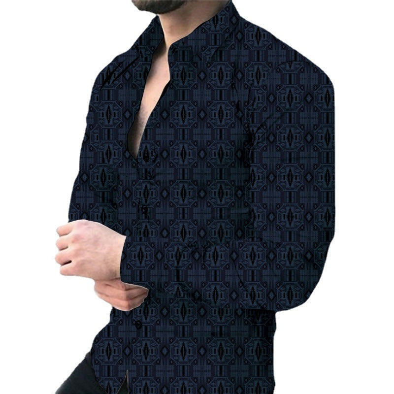 Men's long-sleeve shirt with modern leaf pattern Lisslune