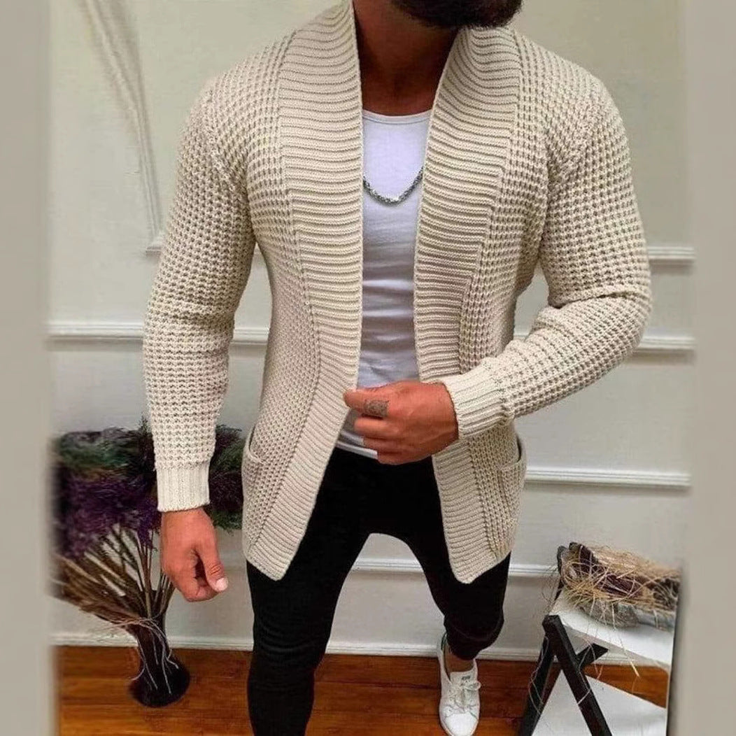 Men's cardigan with deep collar and textured design Lisslune