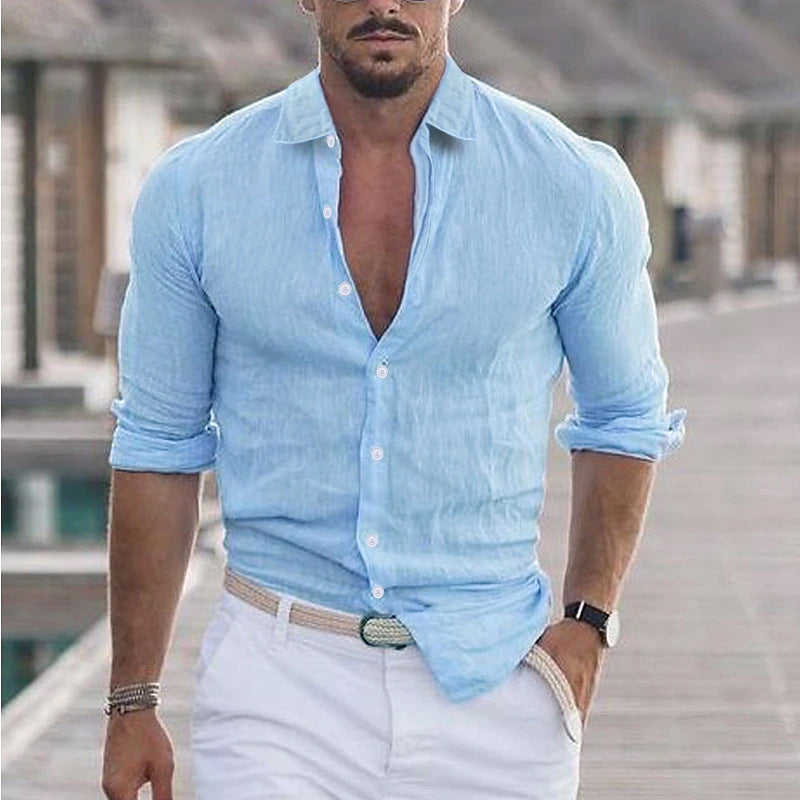 Men's casual linen shirt with button-free front and elegant details Lisslune