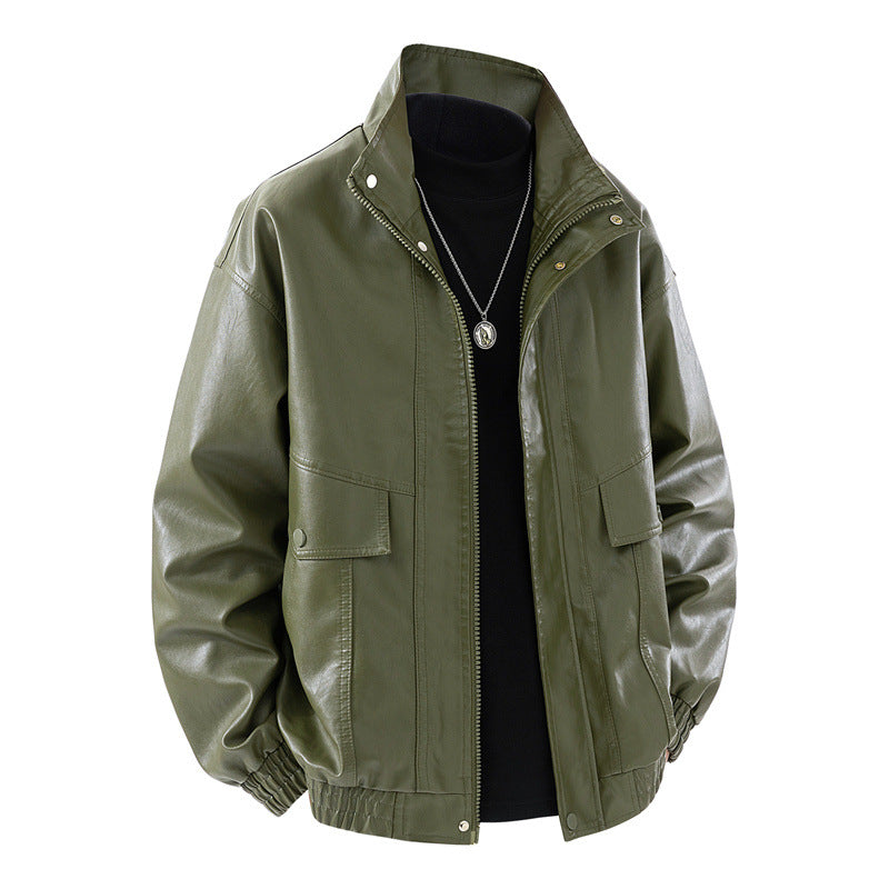 Men's classic synthetic leather jacket with functional pockets Lisslune