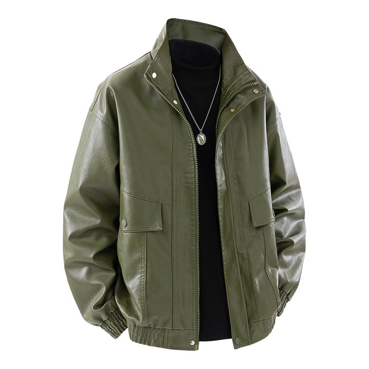 Men's classic synthetic leather jacket with functional pockets Lisslune