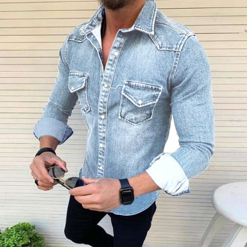 Men's Denim Shirt with Modern Cut and Practical Breast Pockets Lisslune