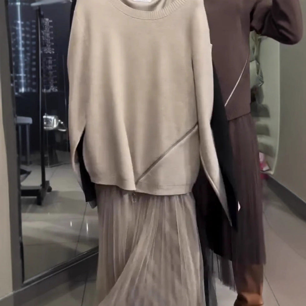 Women's trendy, asymmetrical sweater with draping Lisslune