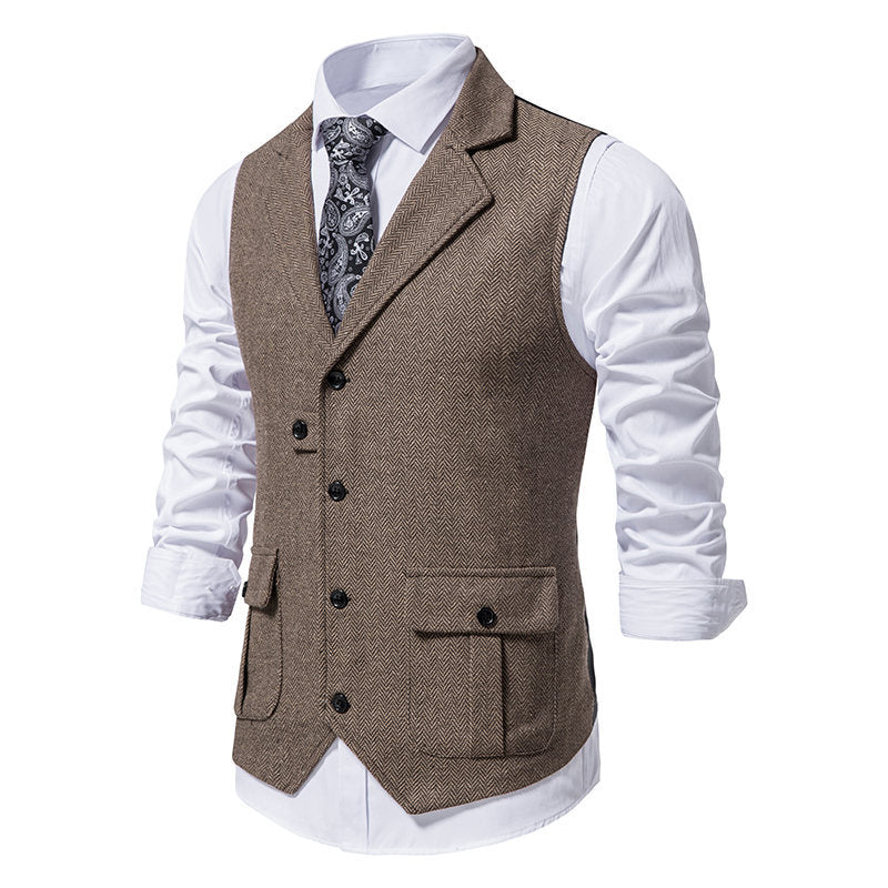 Men's suit vest in modern herringbone design with practical pockets Lisslune