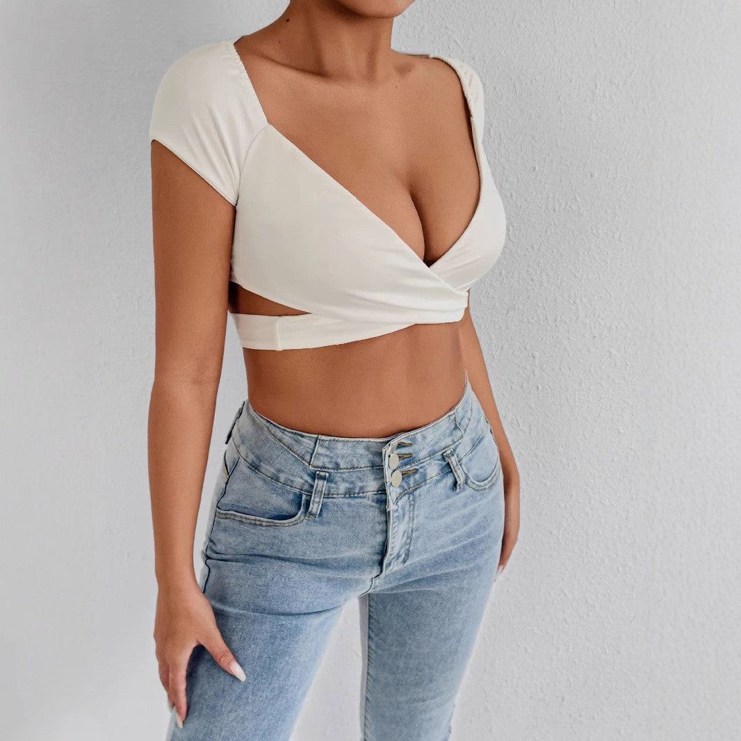 Damen Crop-Top mit elegantem Wickeldesign Lisslune