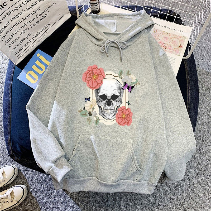 Women's hoodie with detailed skull design and floral print Lisslune