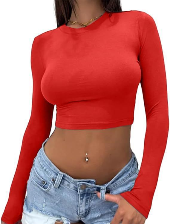 Damen elegantes langärmliges Crop-Top aus hautfreundlichem Material Lisslune