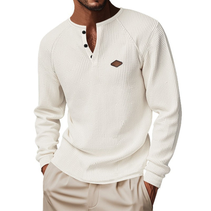 Men's long sleeve tee with button placket and textured fabric Lisslune