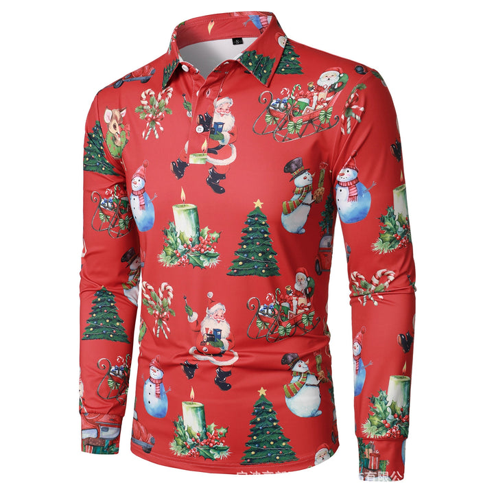 Men's Long Sleeve Polo Shirt with Festive Christmas Design Lisslune
