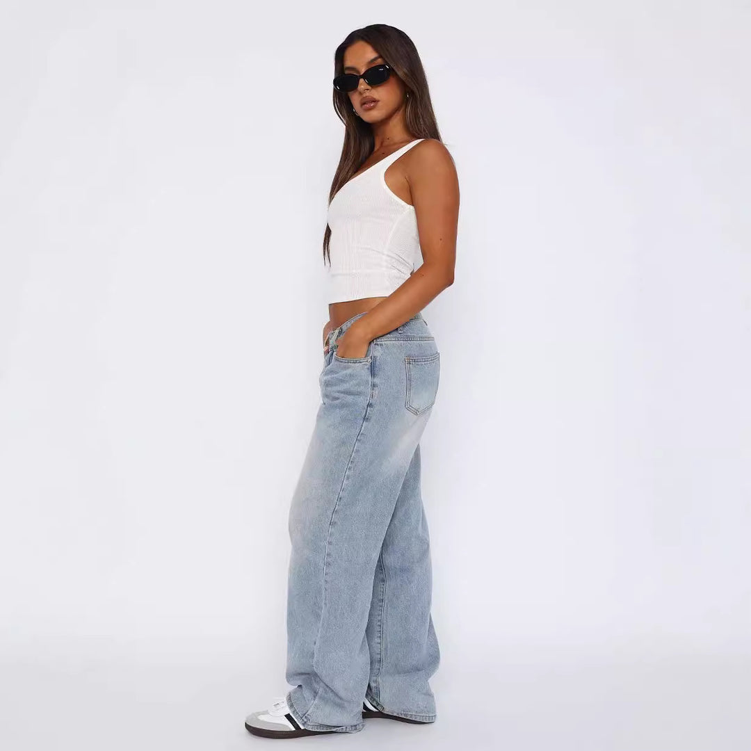 Women's casual wide jeans with high waistband and trendy cut Lisslune