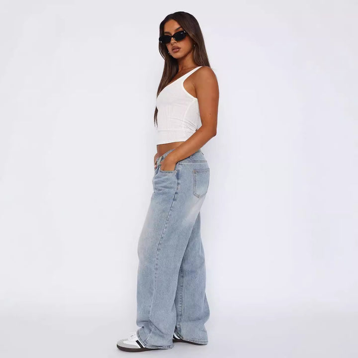 Women's casual wide jeans with high waistband and trendy cut Lisslune